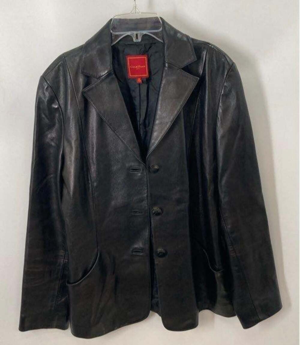 Cole Haan City Black Lambskin Leather Blazer Jacket Size 12